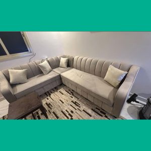 طقم أريكة حديث أبيض وأصفر